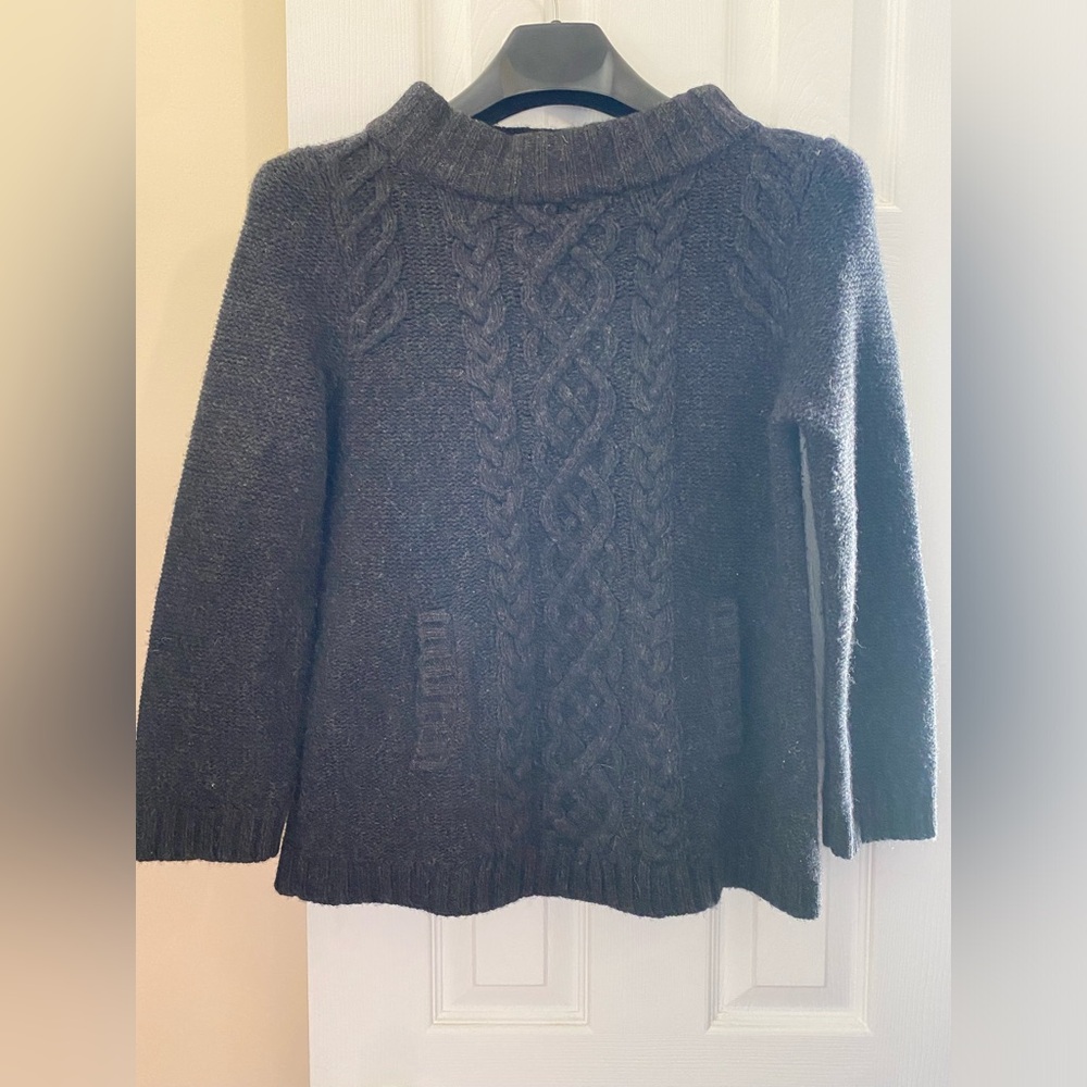 J. Crew Fair Anthracite Isle Cable Scoop Neck Sweater Wool & Cashmere